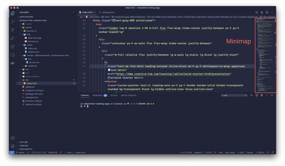 vs code user interface with minimap highlighted